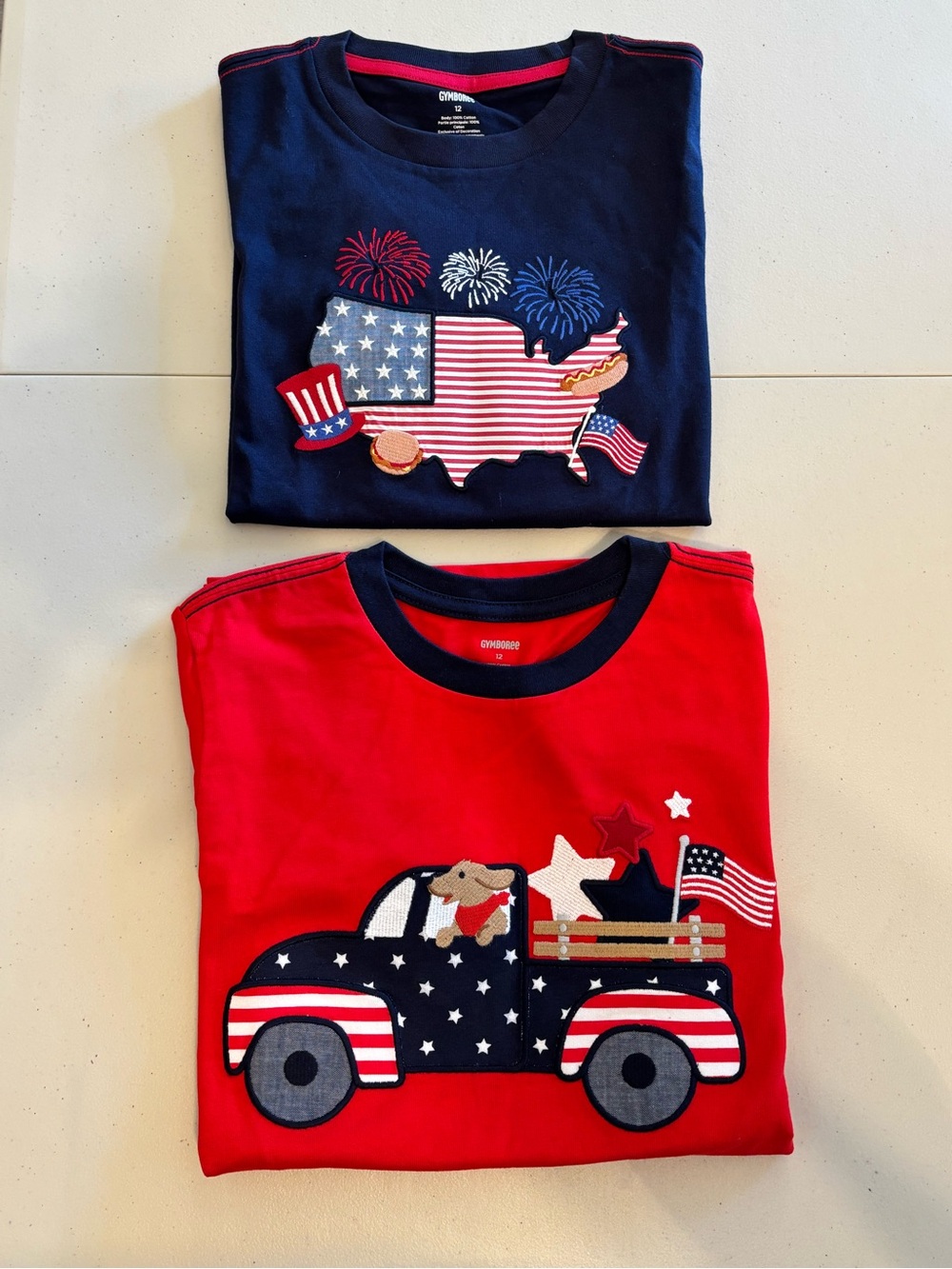 Set/2 Gymboree Red Short Sleeve Truck Applique Tees 4th of July